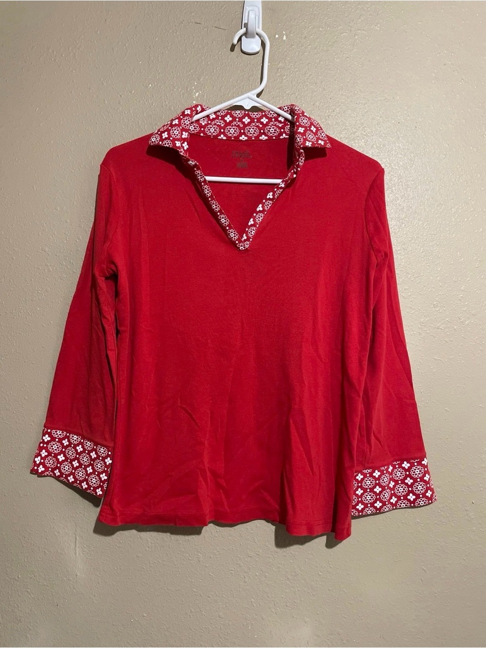Red Long Sleeve Collared Blouse Shirt Women’s M
